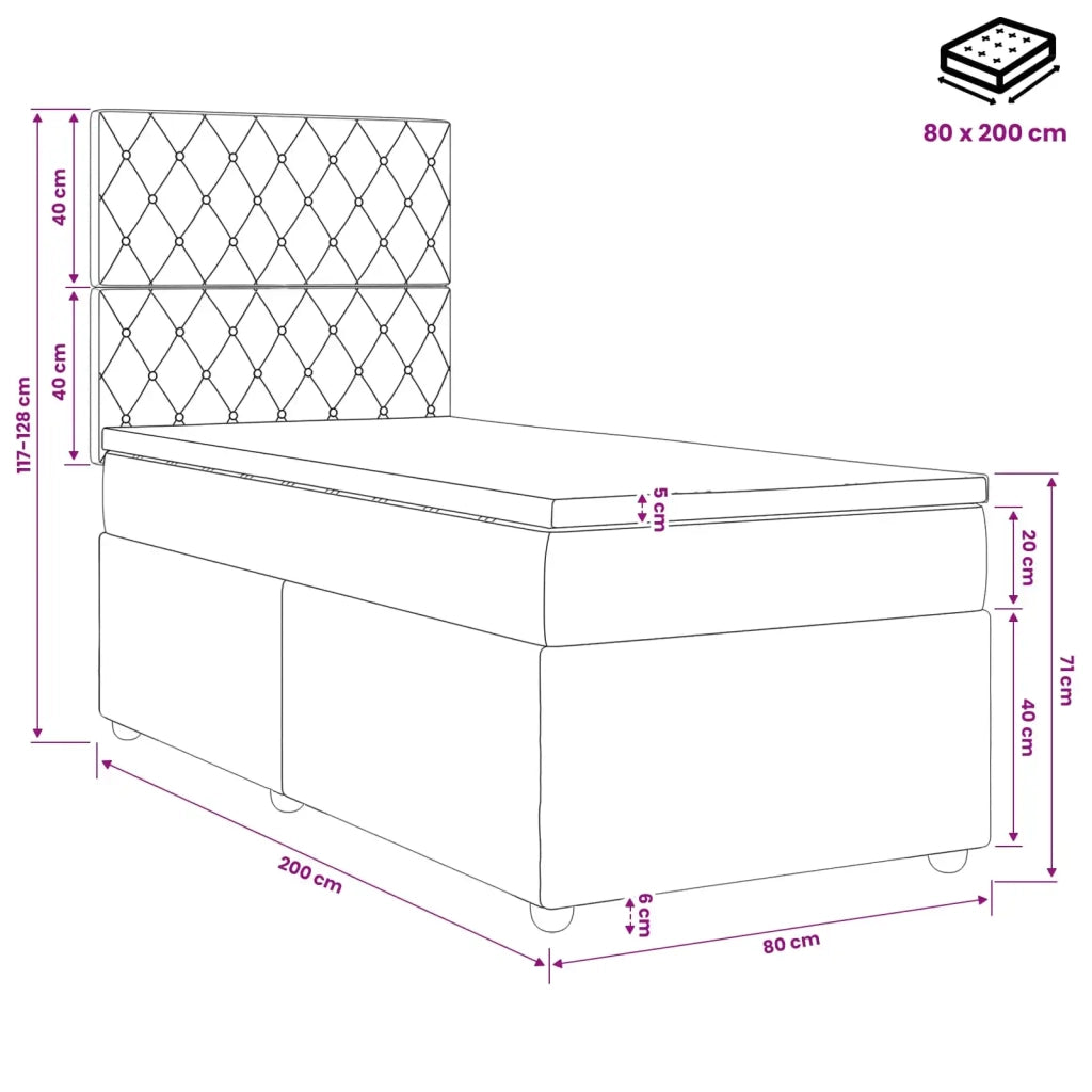 Letto box spring con materasso Grigio Chiaro 80 x 200 cm 3454487