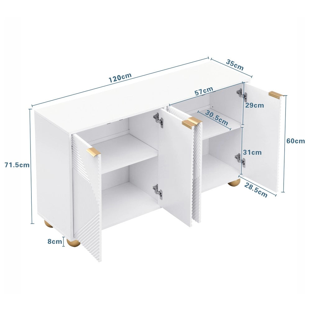 Credenza 4 Ante ¨C Xylo ¨C Legno, Ripiani Regolabili, Gambe Sferiche, Maniglie in Metallo