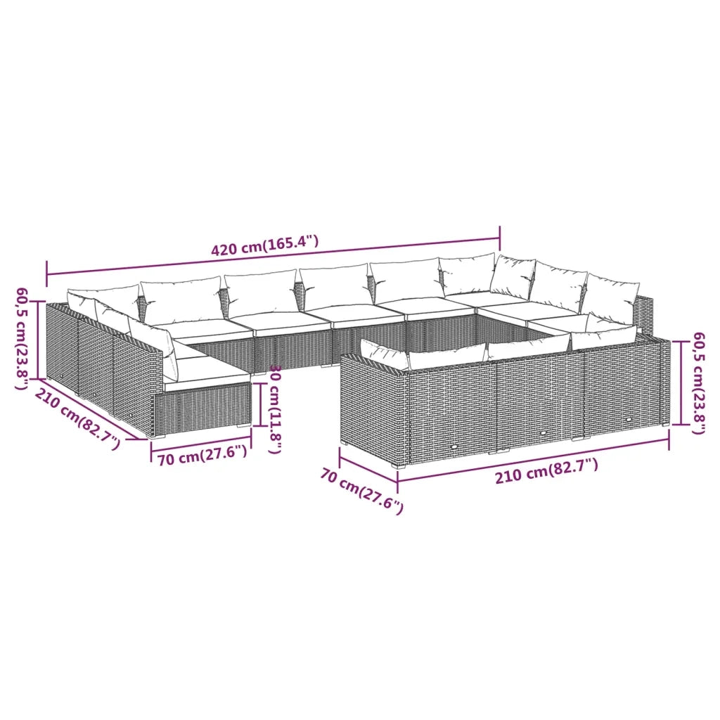 Set Divani da Giardino 13 pz con Cuscini in Polyrattan Marrone cod mxl 37904