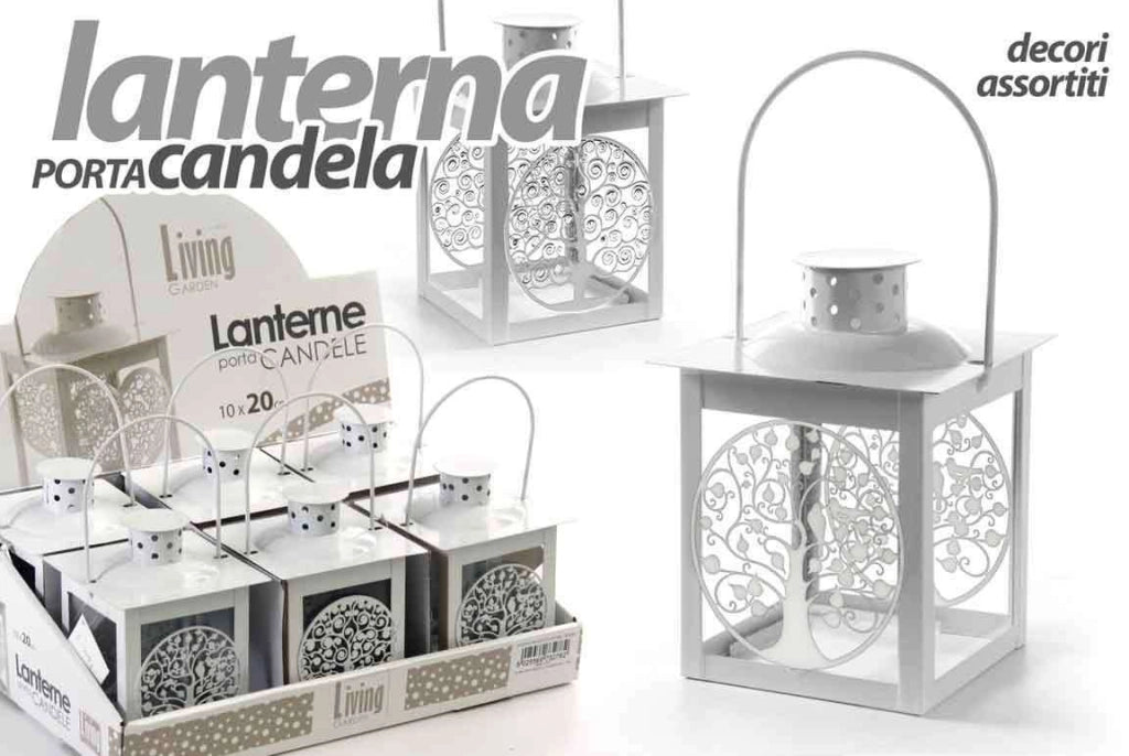 MINI LANTERNA BIANCA CON ALBERO DELLA VITA DECORI ASSORTITI 10X20H CM