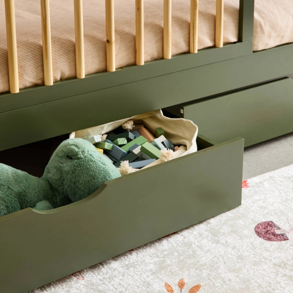 Letto nido per bambini 190cm in pino naturale con rete a doghe e