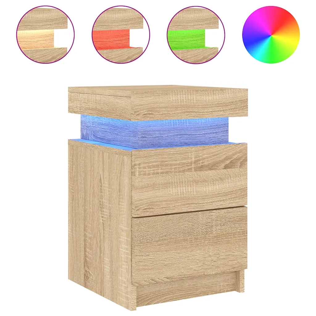 Set di 2 Comodini | Armadio da Notte | Mobiletto da notte con Luci LED Rovere Sonoma 35x39x55 cm