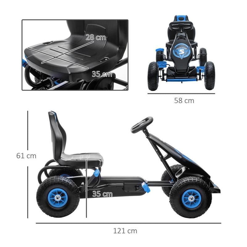 GO KART A PEDALI PER BAMBINI 5-12 ANNI CON SEDILE REGOLABILE RUOTE IN GONFIABILI