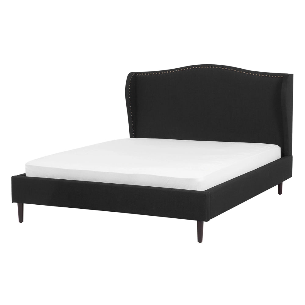 Letto con struttura in tessuto nero rivestito con gambe in legno scuro UE matrimoniale 140x200 cm Retro