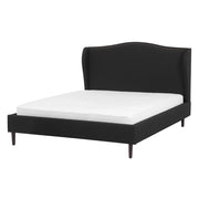 Letto con struttura in tessuto nero rivestito con gambe in legno scuro UE matrimoniale 140x200 cm Retro