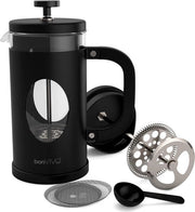 Apparecchio per la preparazione del caffè con stoviglie in vetro e struttura e filtro in acciaio inossidabile