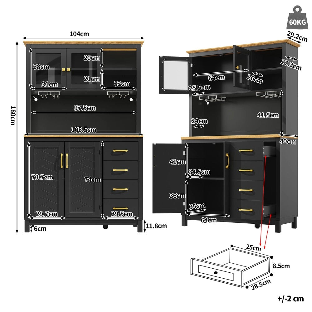 Credenza Buffet con LED ¨C Xylo ¨C Verde/Nero/Bianco, 4 Ante, 105x40x180cm