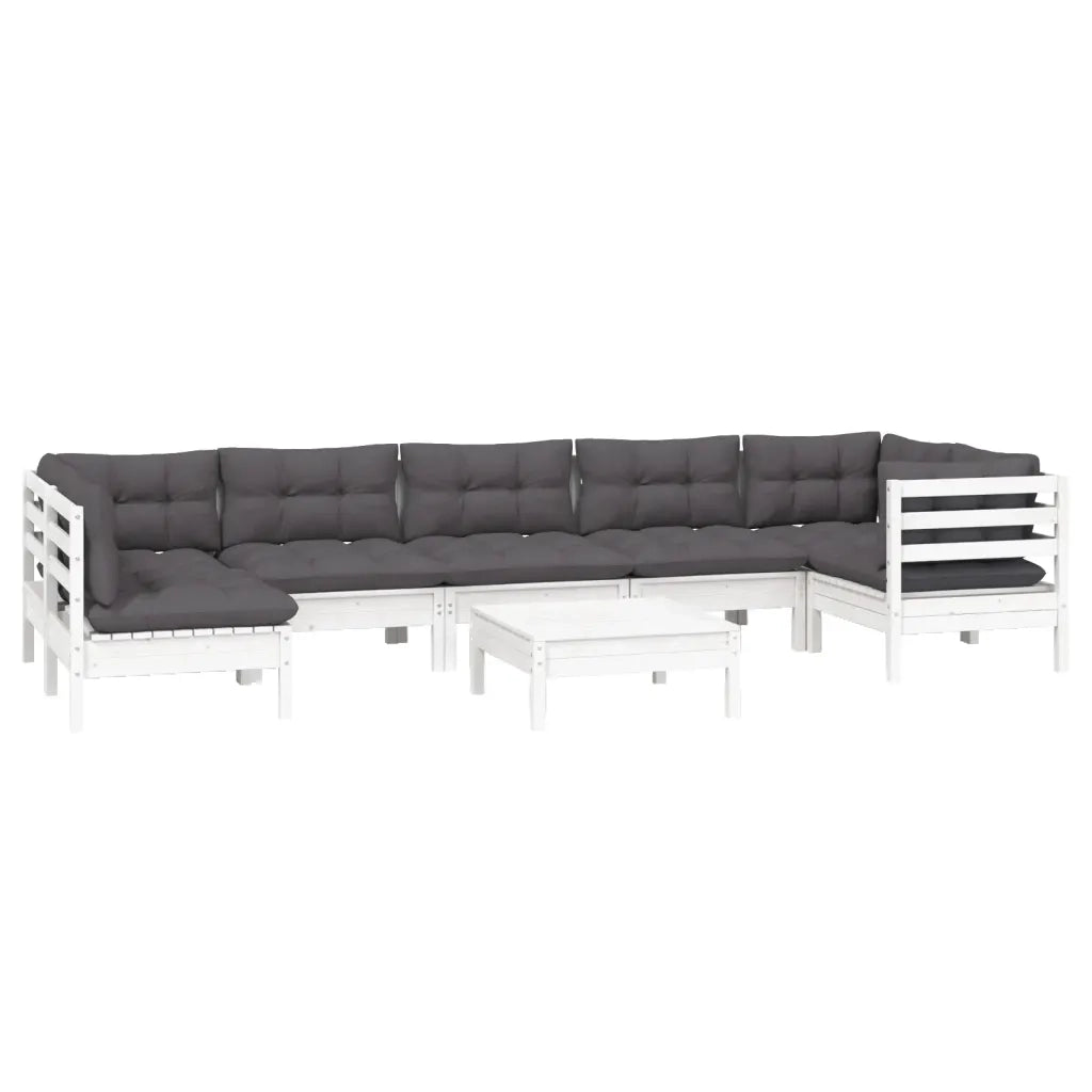 Set Divani da Giardino 8 pz con Cuscini Bianchi Legno di Pino 3096437