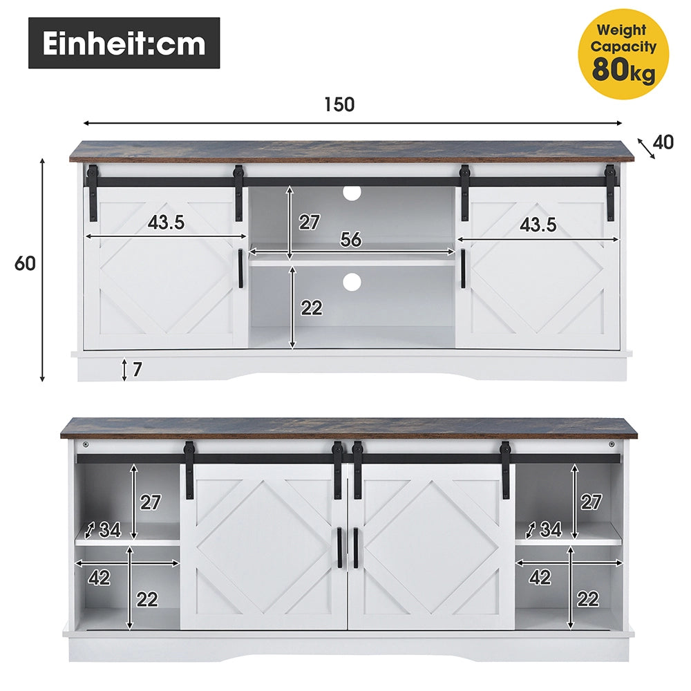 Buffet TV grande - Xylo - 2 porte scorrevoli, scaffali regolabili, bianco