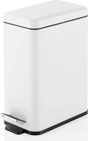 Pedaalemmer rettangolare da 10 L - prigione per rifiuti compatta con contenitore interno per bagno, cucina o ufficio - cestino per rifiuti moderno in metallo e plastica - bianco