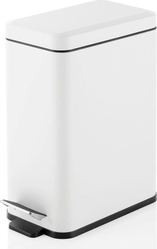 Pedaalemmer rettangolare da 10 L - prigione per rifiuti compatta con contenitore interno per bagno, cucina o ufficio - cestino per rifiuti moderno in metallo e plastica - bianco
