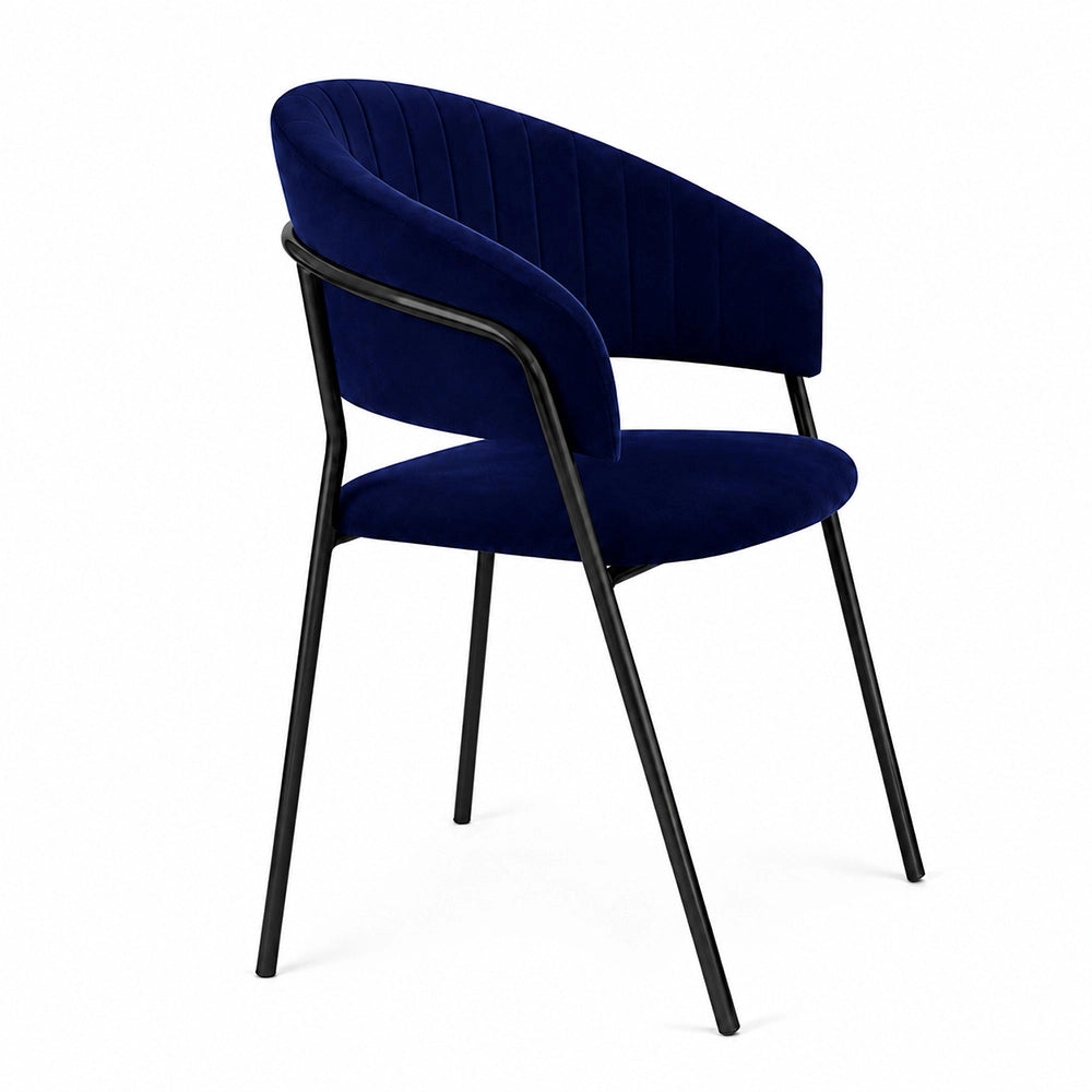 Sedie da sala da pranzo set da 2 Aurelia in velluto blu notte con gambe nere