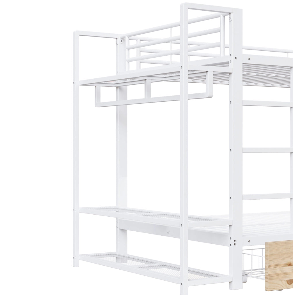 Letto a castello 140x200 cm in metallo e MDF con LED, cassetti e ripiani