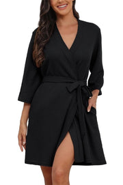Badjas da Donna Leggera a Wafel Corte Camicia da Camera a Tre Quarti di Manica Kimono Badjas Casual da Viaggio Badjas per Sauna Abbigliamento da Casa