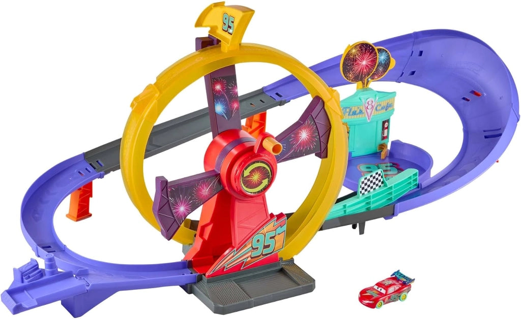 Disney e Pixar Cars Pista della Vittoria di Saetta McQueen | Pista giocattolo con Saetta McQueen luminoso, giro della mo