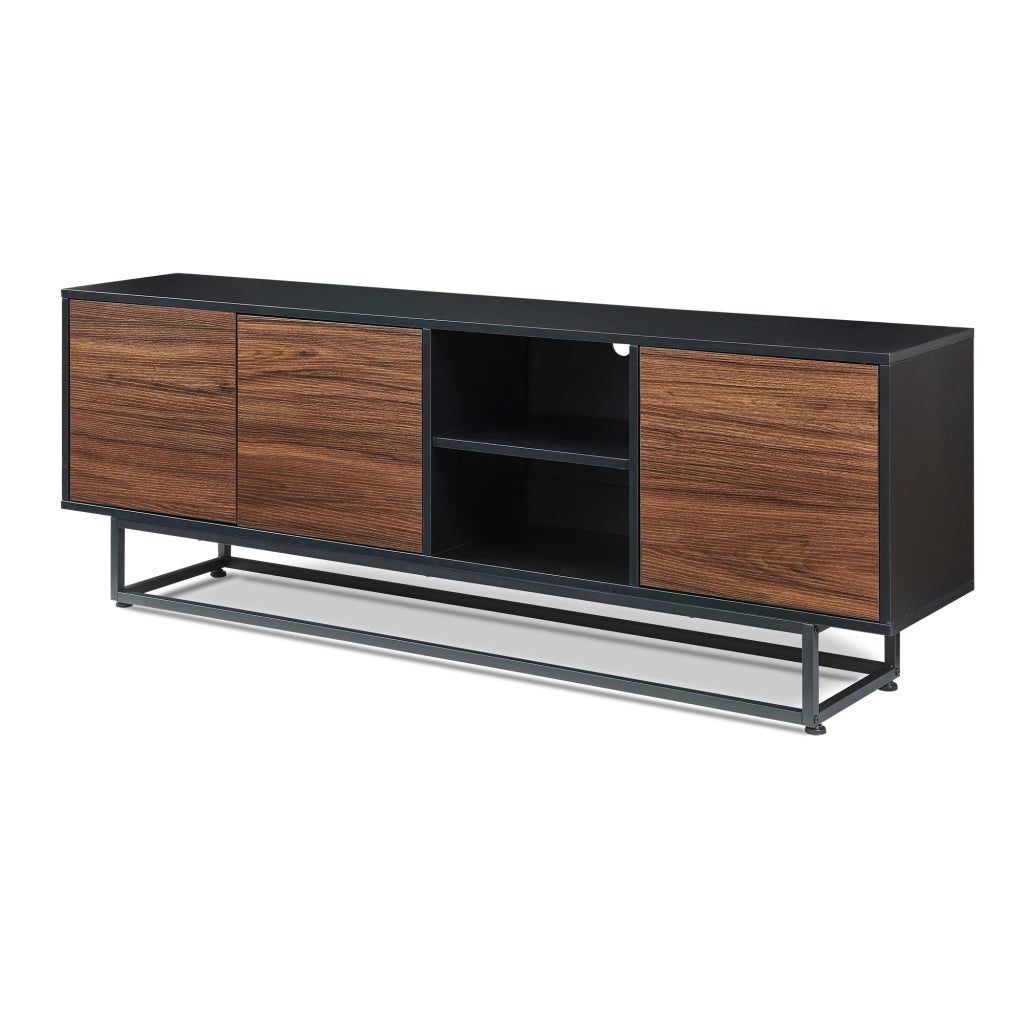 Armadietto Boxholm Credenza Bassa con 3 Ante Push-Open e 2 Vani Aperti 160x30x57 cm Nero / Effetto Noce [en.casa]