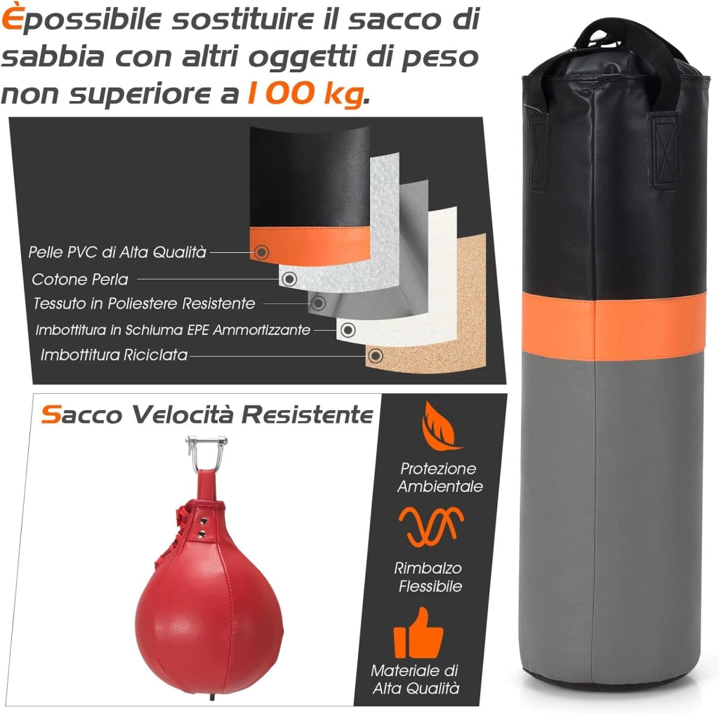 Supporto per Sacco da Boxe e Punching Ball Regolabile, Sacco Boxing da Terra con Struttura in Metallo Robusta e Base Stabile, Attrezzi Pugilato Autoportante da Casa per Adulti
