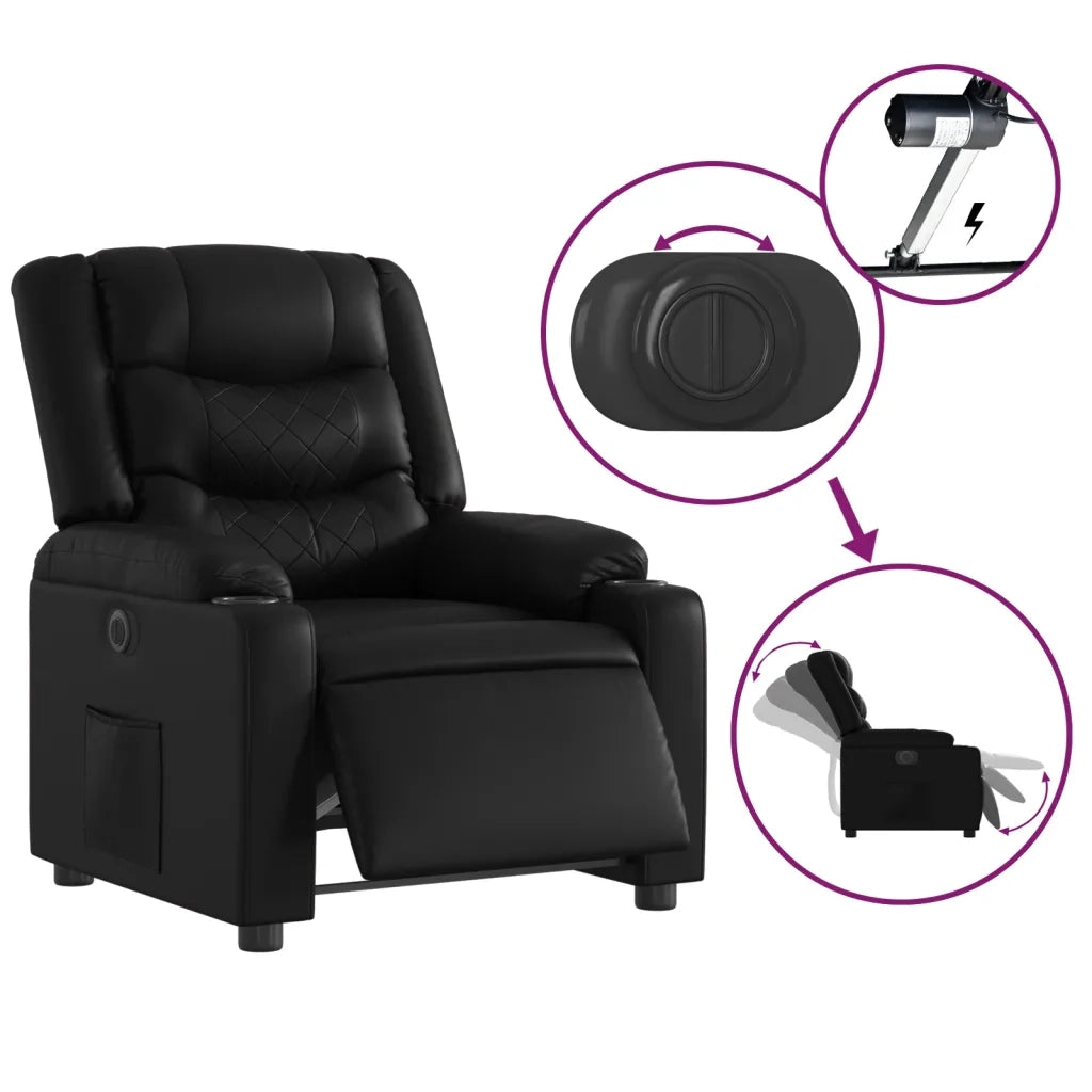 Poltrona | Sedia Relax Reclinabile Elettrica Nera in Similpelle