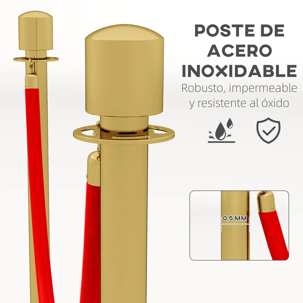 Set 2 separatori in acciaio inossidabile con corda velluto ¨C zephmum ¨C rosso, dorato, 1.5 m