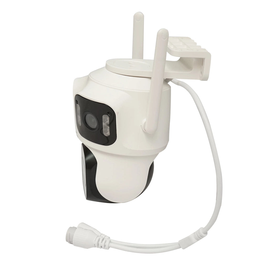 Telecamera di sorveglianza con 4 lenti, 3 obiettivi da 12 MP, 2 CPU dual control, P2P WIFI 2.4GHz, PTZ con sensore di movimento, visione notturna a colori, rilevamento umano AI e applicazione iCSee