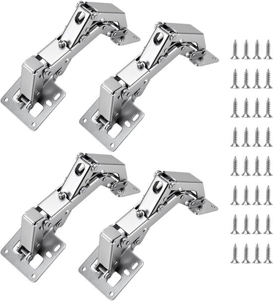 Serramenti per armadi 4-pack - Serramenti adattabili con chiusura morbida - Serramenti per porte - Armadi - Materiale in acciaio freddo laminato di alta qualità - Compreso 32 viti di fissaggio - Serramenti per porte adattabili