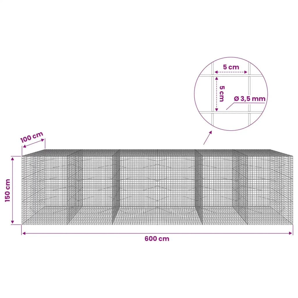 Gabion con Filo da 3,5 mm e Maglia da 5x5 cm 600x100x150 cm 3462462