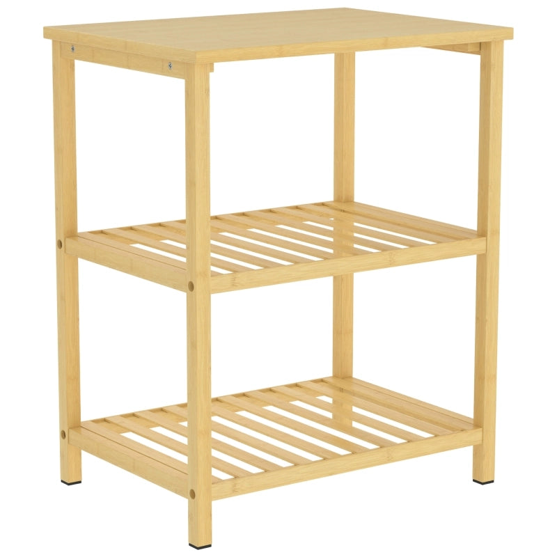 Tavolino basso in bambù a 3 livelli con ripiani a doghe per soggiorno e camera da letto, naturale 40,6 × 30 × 50,5 cm