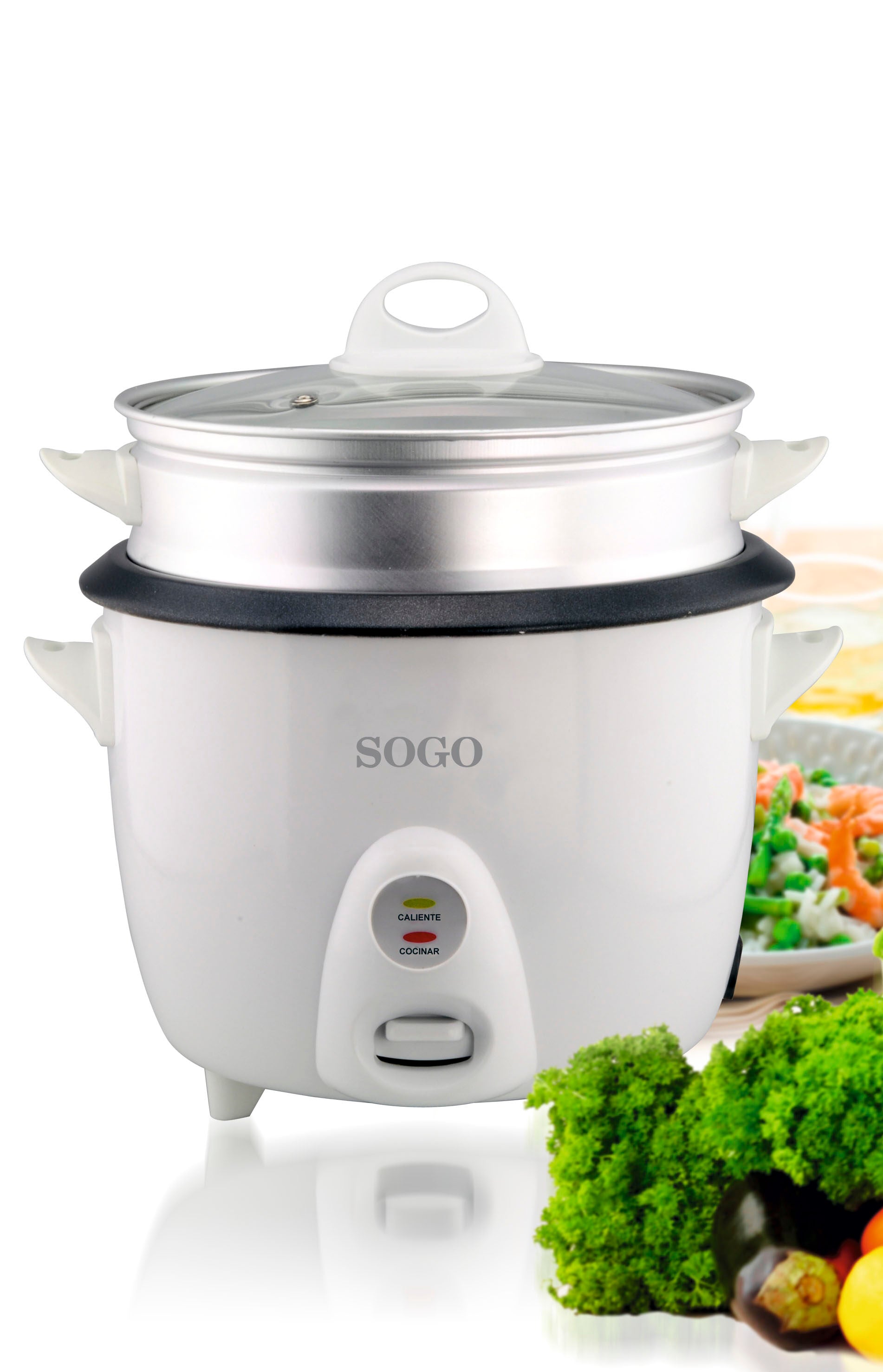SOGO Cuociriso Elettrico 1.5L – Pentola per Riso, Cottura Automatica, Funzione Mantenimento Calore, Coperchio in Vetro, Antiaderente, 500W