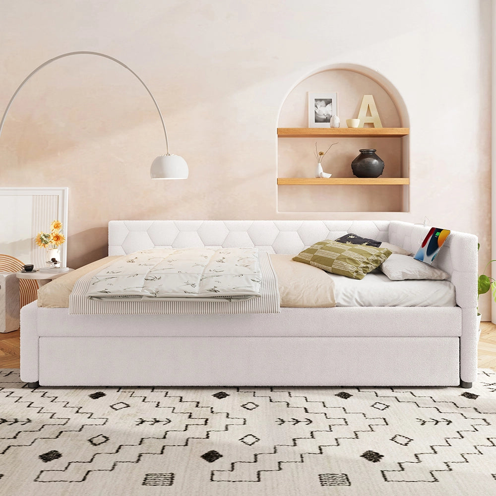 Letto giorno 140x200cm - Xylo - bianco, LED, USB-C, tessuto pile