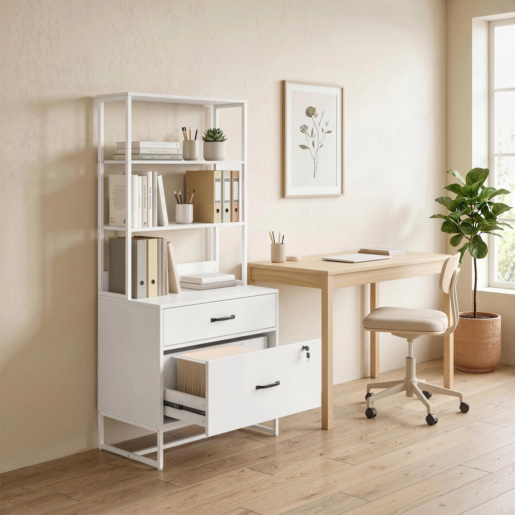 Cassettiera con scaffale 2 cassetti ¨C zephmum ¨C bianco