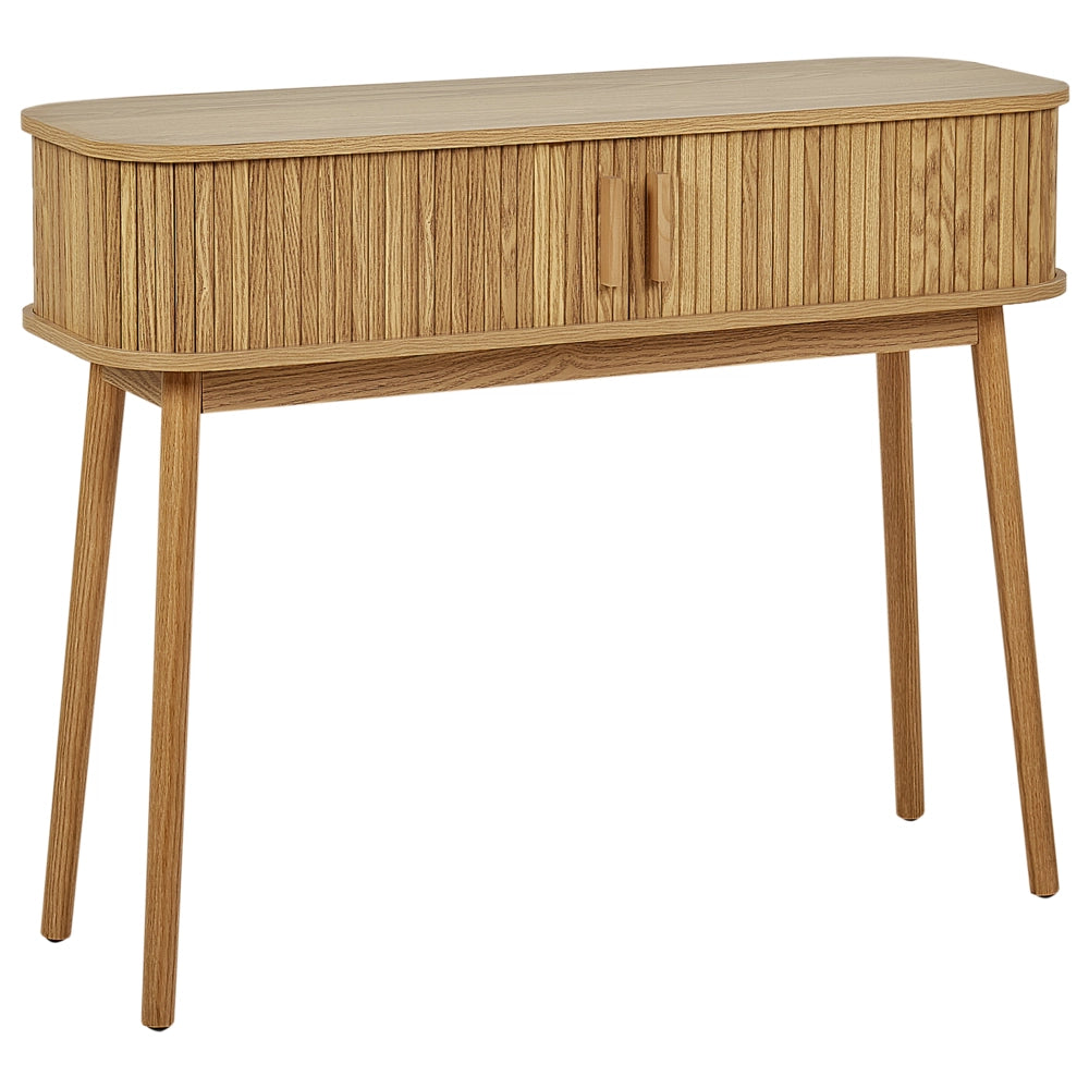 Tavolo consolle ante scorrevoli MDF gambe in legno massello legno chiaro stile boho