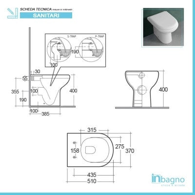 Vaso a terra filomuro Rak serie Compact scarico universale Rimless