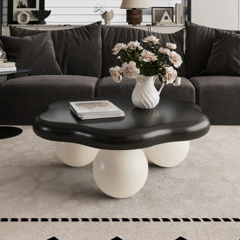 TAVOLINO DA CAFFÈ A FORMA DI NUVOLA Ø80 cm MDF NERO E BIANCO