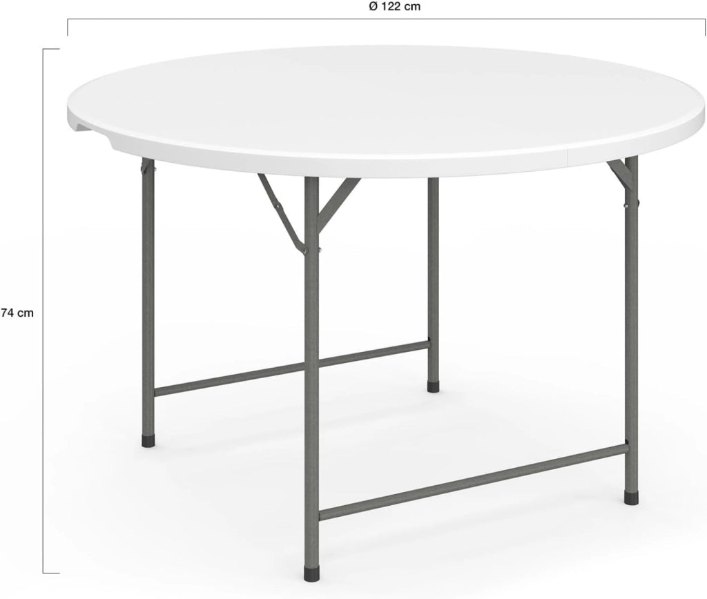 IDMarket - Tavolo rotondo pieghevole portatile da 122 cm per il campeggio o il divertimento con copertura bianca