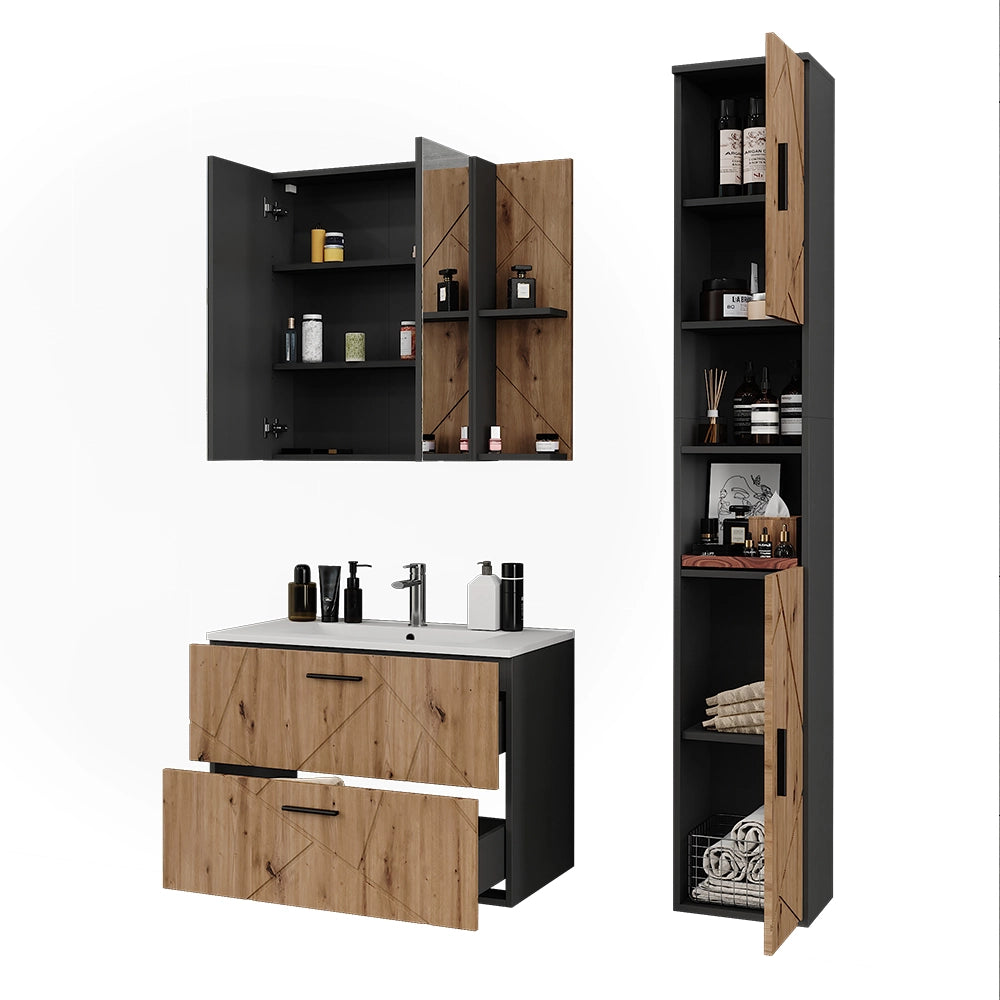 Vicco Set di mobili da bagno Antracite/Artisan 4 parti