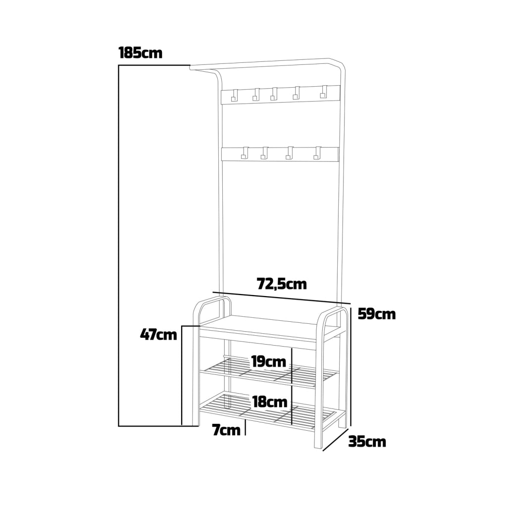 Sirsa - Appendiabiti freestanding con panca e vano scarpiera incorporati