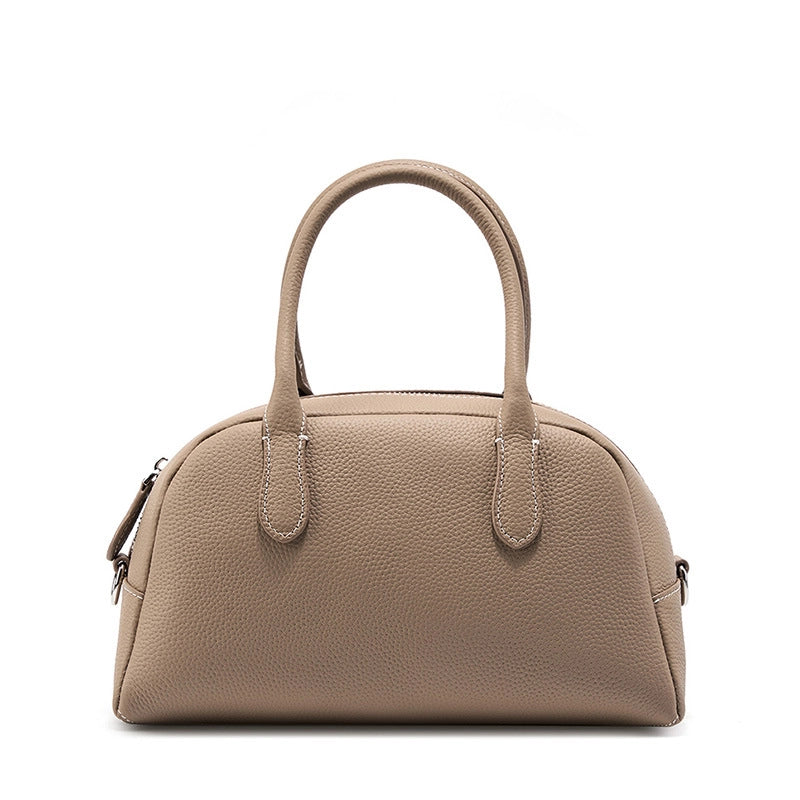 Borsa a tracolla piccola in vera pelle da donna, colore grigio.