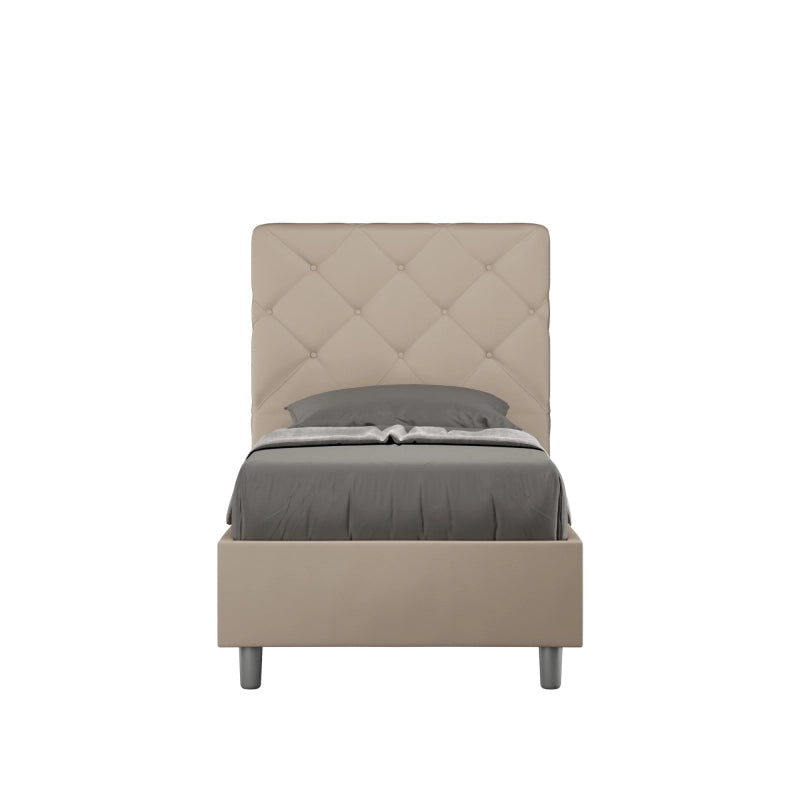 Letto imbottito Singolo 80x200 cm Priya - Similpelle,Tortora,Contenitore