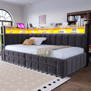Divano letto 211x105x90 cm trasformabile in letto matrimoniale con cassetti in velluto grigio scuro