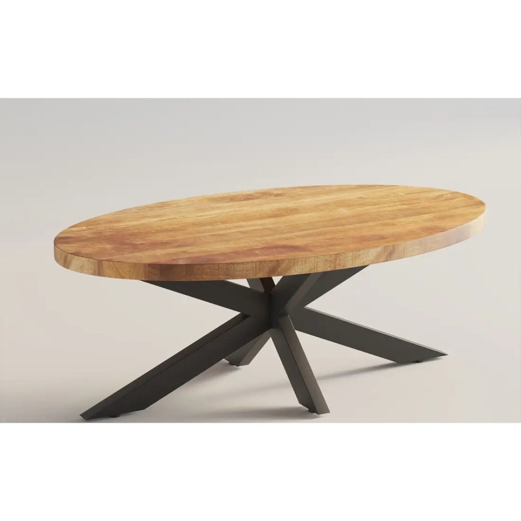 Tavolino MADEIRO - Forma ovale - Marrone legno e metallo - Stile contemporaneo