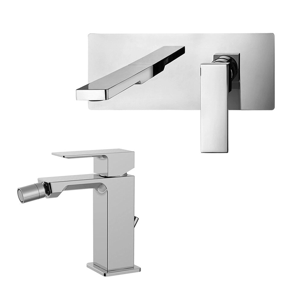 Set miscelatore lavabo a incasso e bidet con scarico automatico in ottone cromati Elle