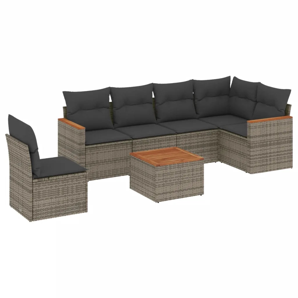Set Divani da Giardino 7 pz con Cuscini Grigio in Polyrattan 3226025
