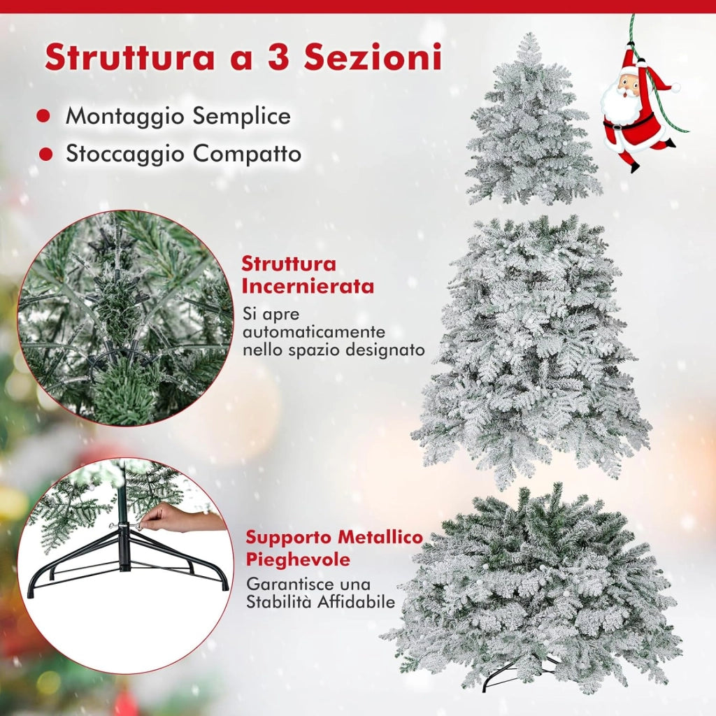 Albero di Natale Innevato 210 cm, Albero di Natale Artificiale con 320 Luci LED, 160 Palline, 806 Rami, 8 Modalità di Illuminazione, Decorazione Natalizia per Festa (210 cm)
