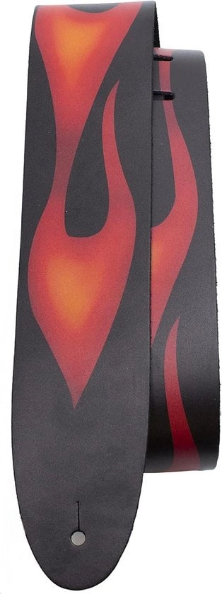 Cintura per chitarra - Fiamme rosse - Adattabile - Pelle - Per chitarre acustiche-basso-elettriche - Realizzato in Canada