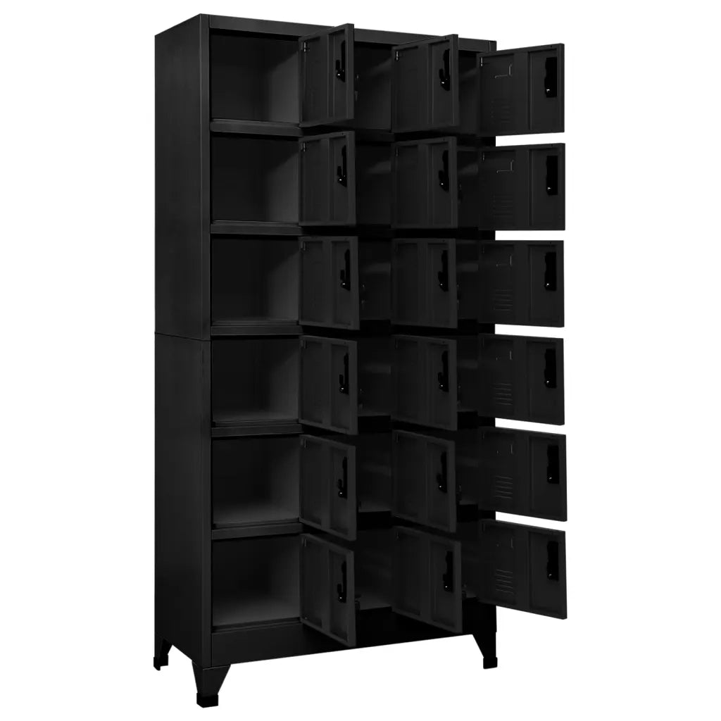 Armadietto contenitore moderno 90 x 40 x 180 cm 18 ante con serratura stile ufficio acciaio nero 02_0047040