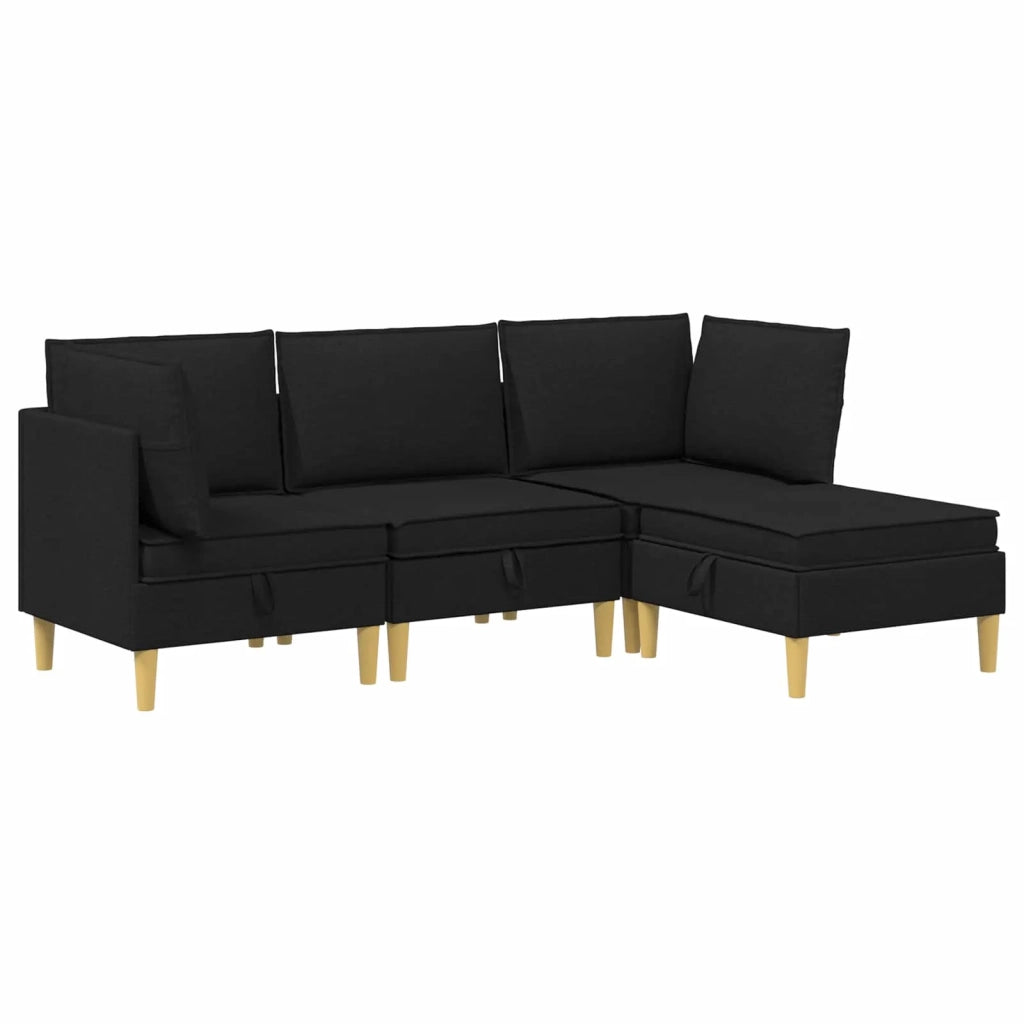 Set di divani modulari con spazio di archiviazione 4 pcs Nero