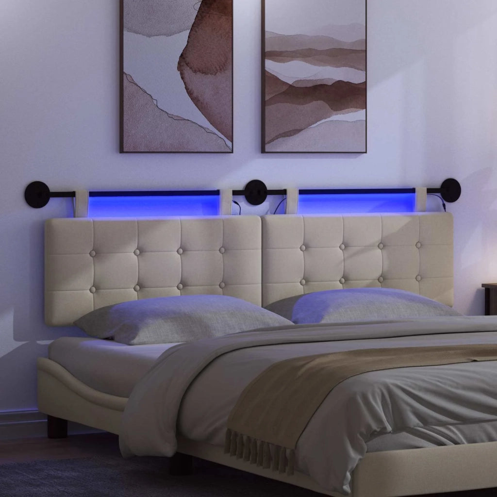 Testiera | Testata sospesa Con luce LED Crema Tessuto
