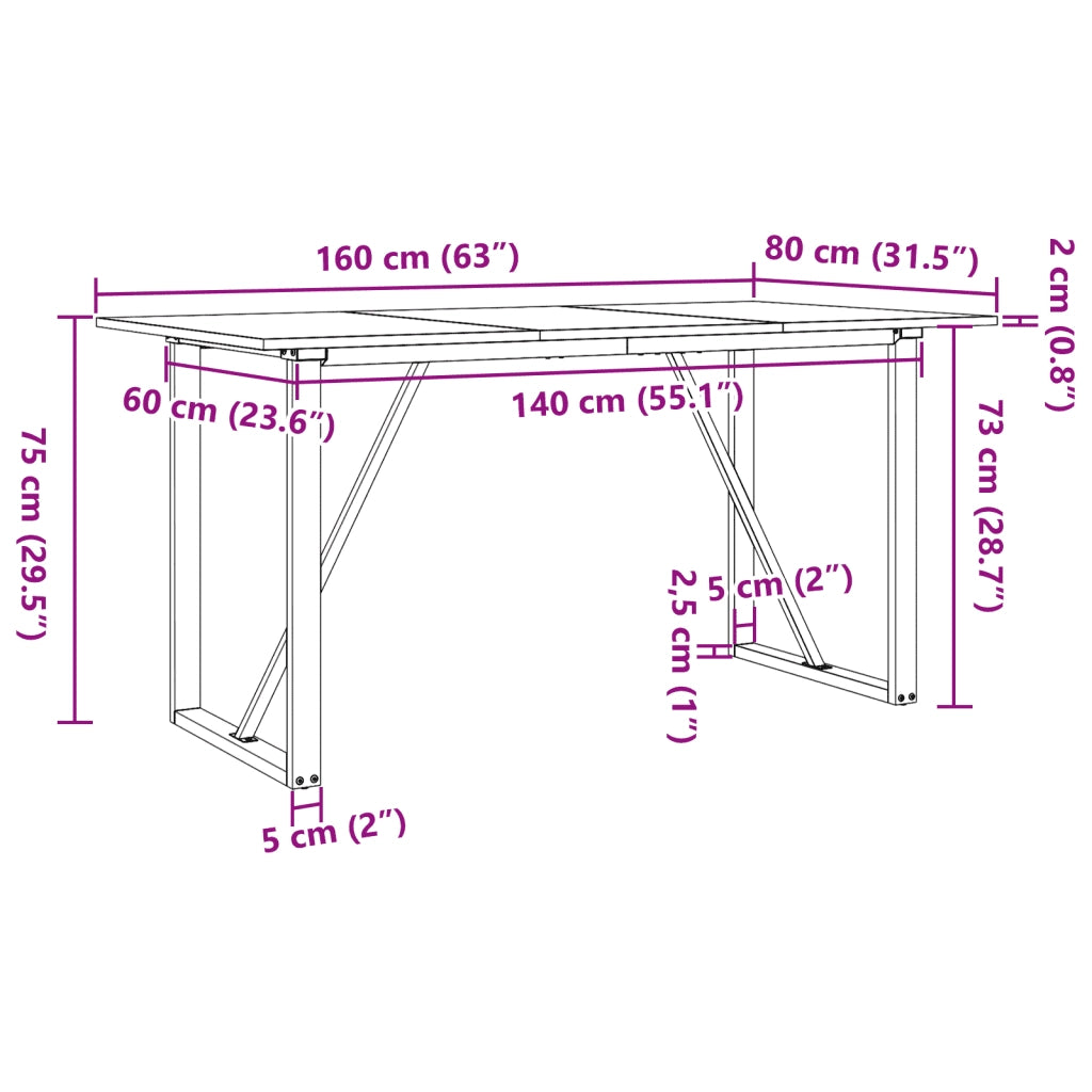 vidaXL Tavolo da Pranzo Telaio a O 160x80x75 cm Legno Pino e Acciaio