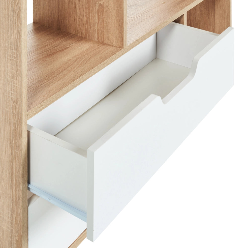 Libreria a 5 ripiani in legno chiaro con 2 cassetti bianco stile moderno