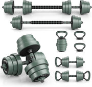 Manubri Regolabili 4 in 1, Set Pesi Palestra Casa, Include Manubri, Bilancieri, Kettlebell, Flessioni, per Ufficio, Allenamento della Forza, Fitness, per Uomini e Donne, Nero+Verde